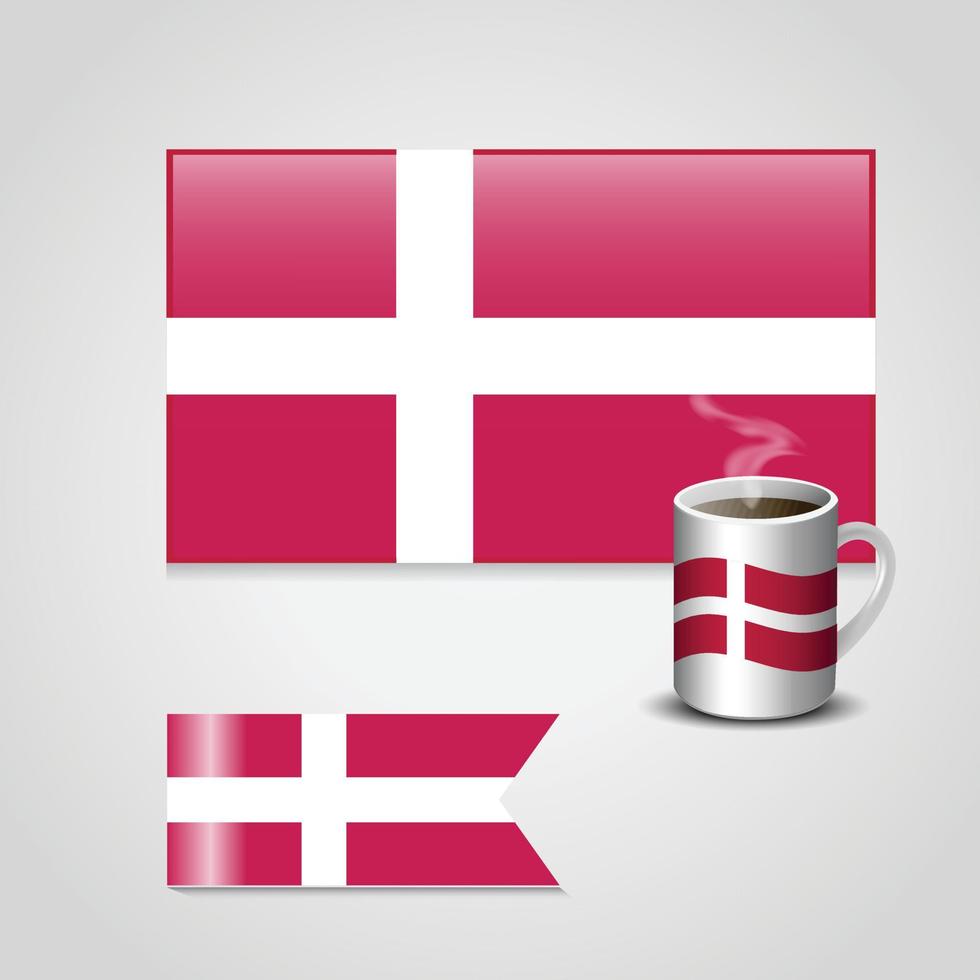 Danimarca bandiera stampato su caffè tazza e piccolo bandiera vettore