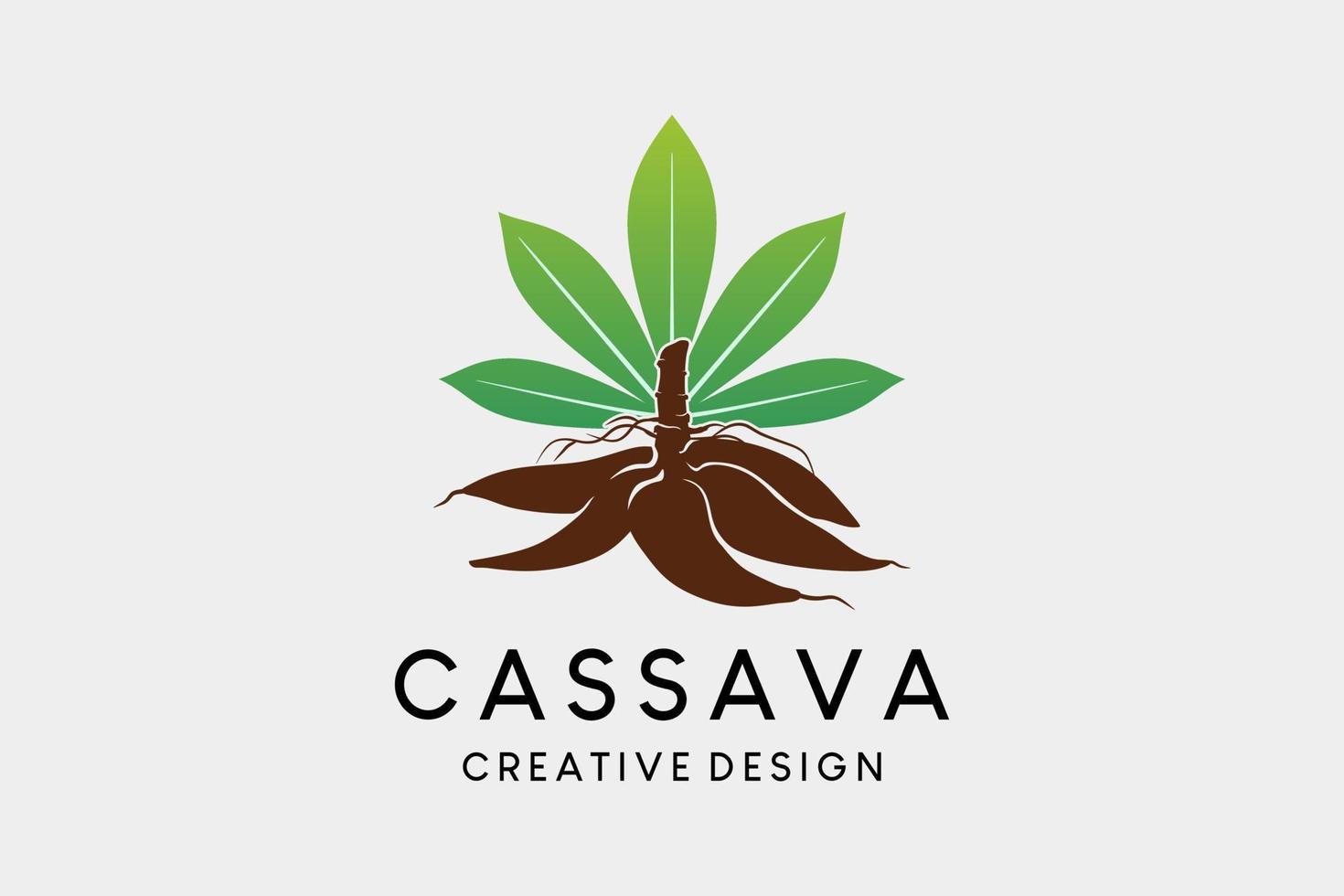 manioca logo design con manioca le foglie nel creativo concetto vettore