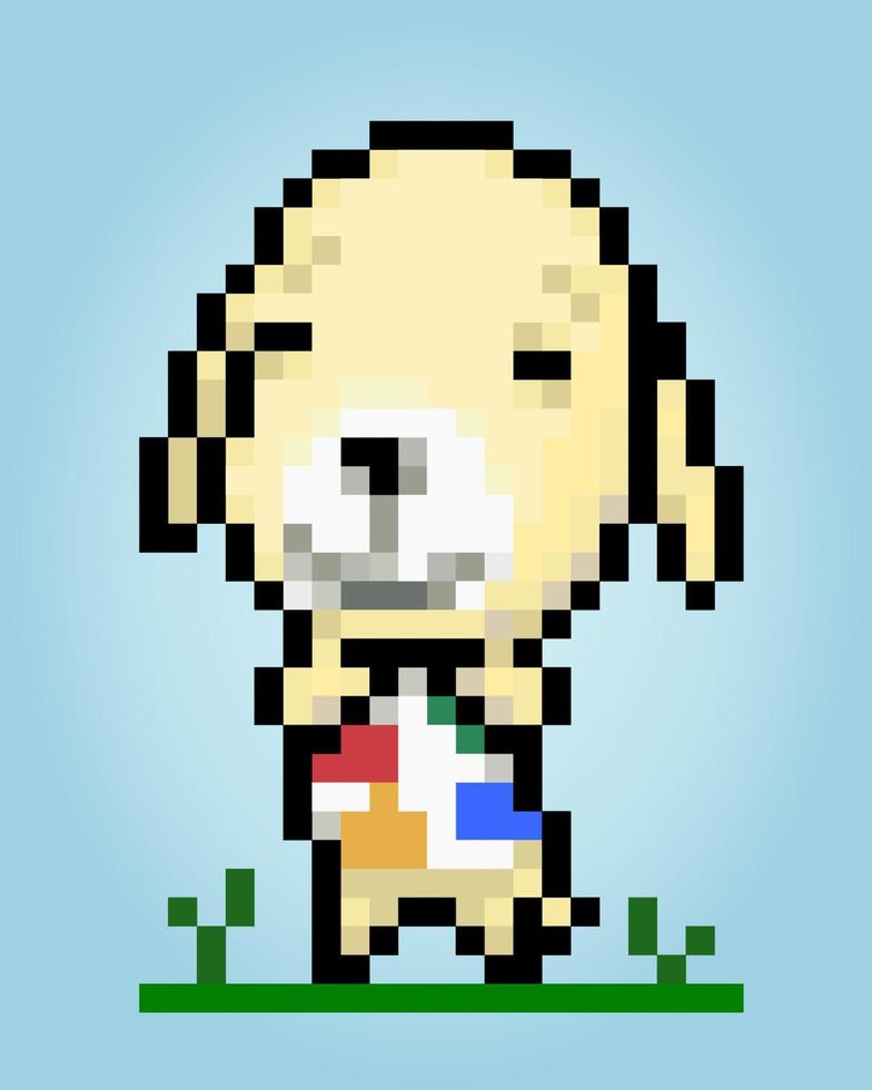 Personaggio cane a 8 bit pixel. animali nelle illustrazioni vettoriali. vettore