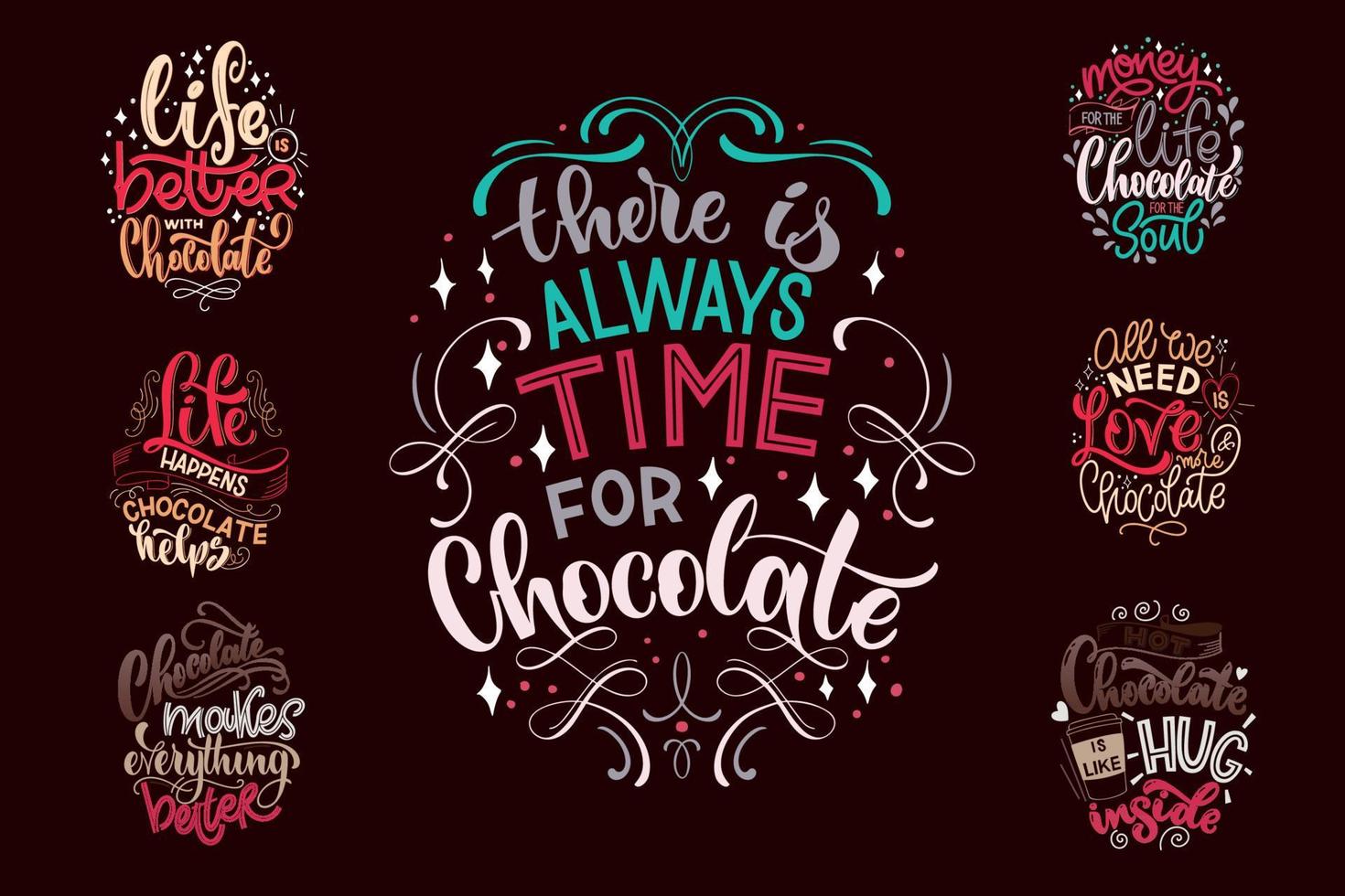 cioccolato mano lettering citazioni impostare. vettore
