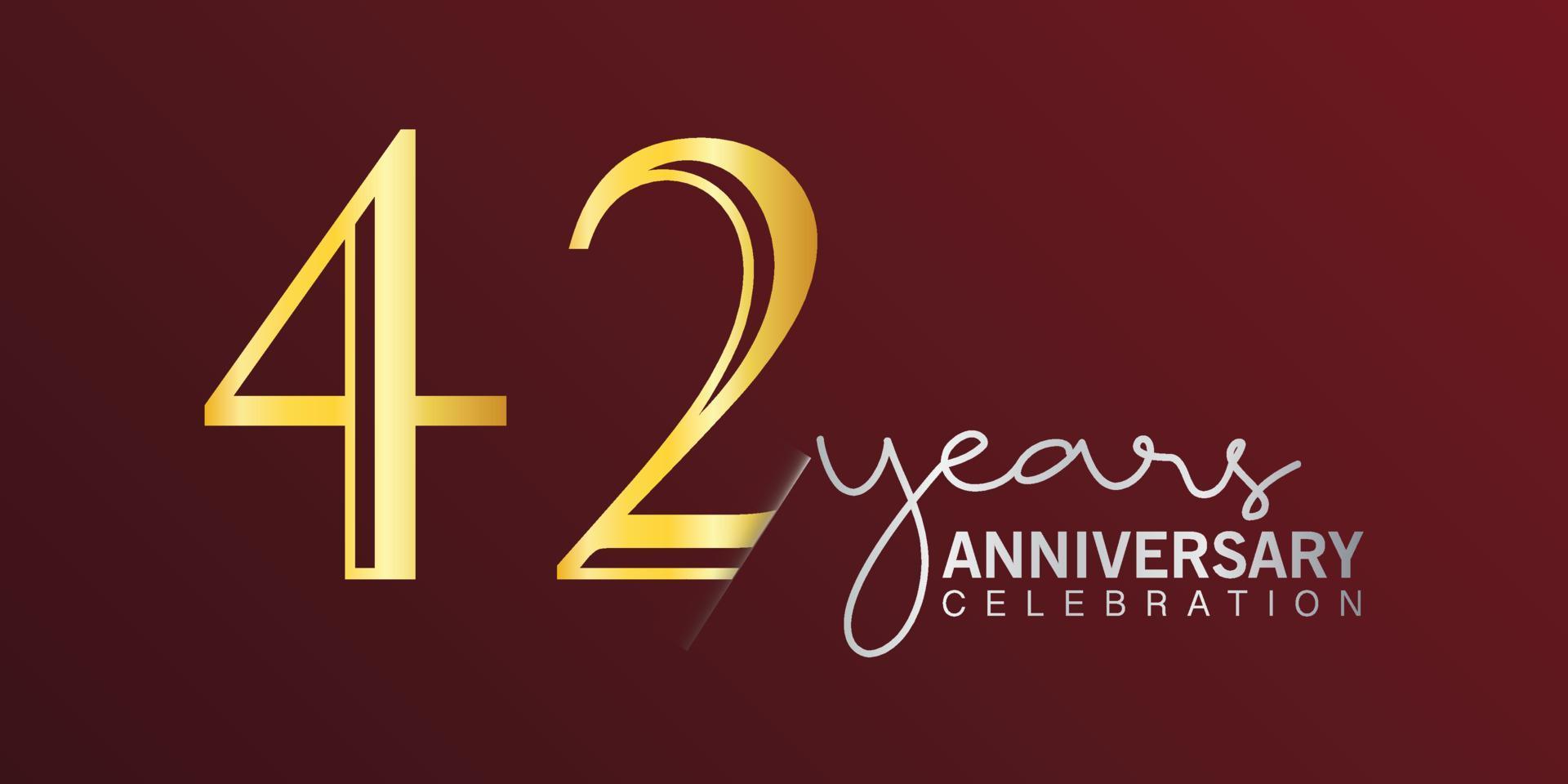 42nd anniversario celebrazione logotipo numero oro colore con rosso colore sfondo. vettore anniversario per celebrazione, invito carta, e saluto carta