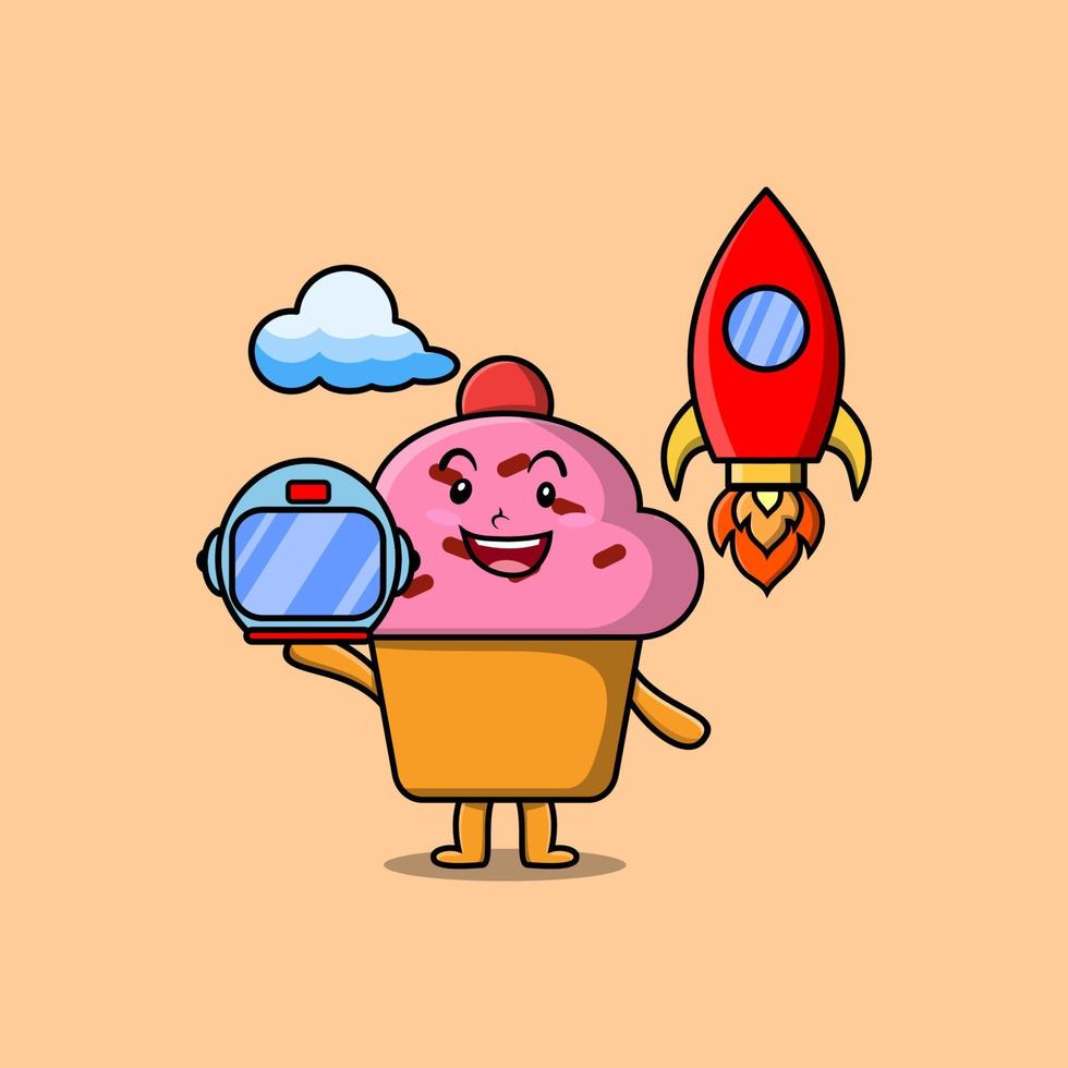carino portafortuna cartone animato personaggio Cupcake come astronauta vettore