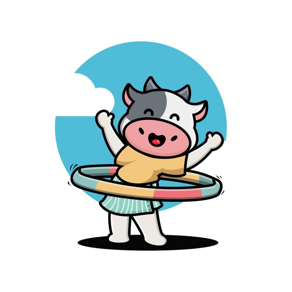 carino mucca pallido hula cerchio cartone animato vettore illustrazione