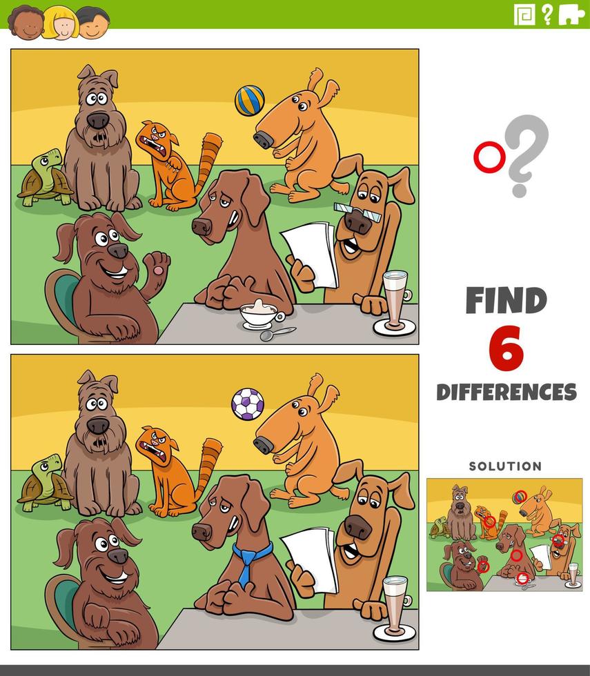 differenze attività con cartone animato cani animale personaggi vettore
