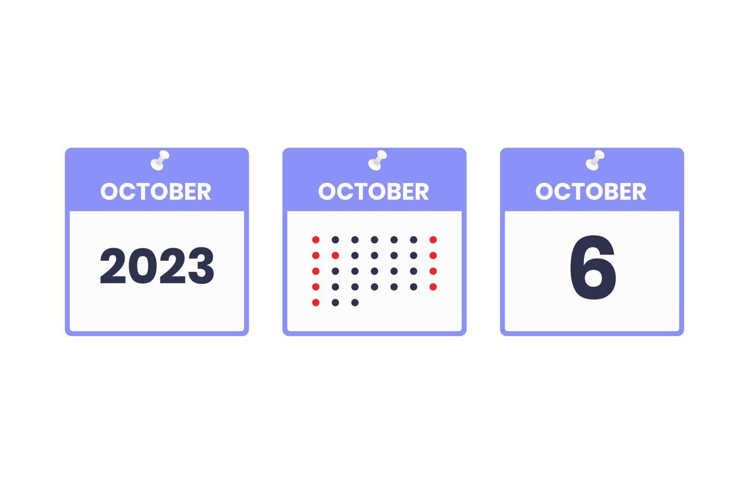 ottobre 6 calendario design icona. 2023 calendario orario, appuntamento, importante Data concetto vettore