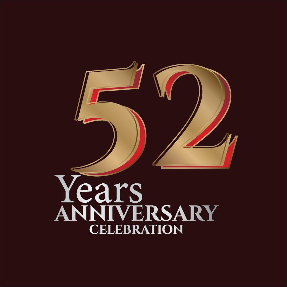 52nd anni anniversario logo oro e rosso colore isolato su elegante sfondo, vettore design per saluto carta e invito carta