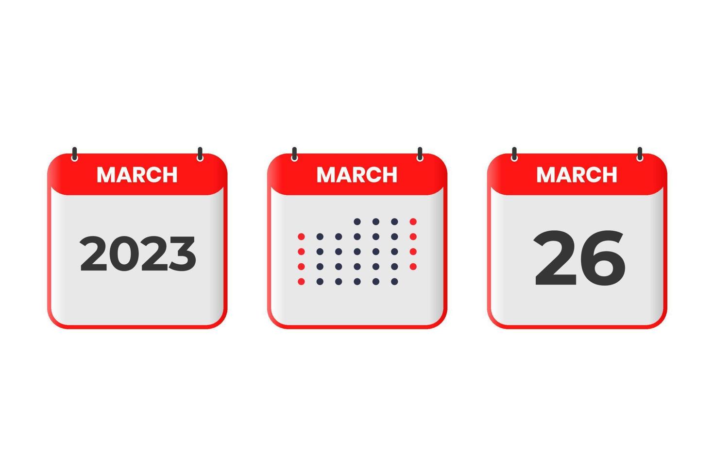 marzo 26 calendario design icona. 2023 calendario orario, appuntamento, importante Data concetto vettore