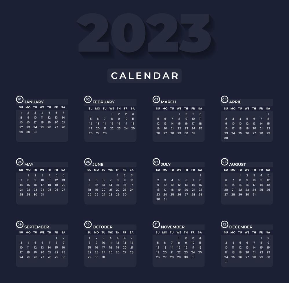 parete calendario 2023 disegno, piatto 2023 calendario, minimalista ispirazione fotografie mensile natura calendario vettore