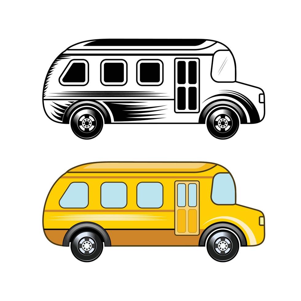scuola autobus vettore design nero e bianca e colorato