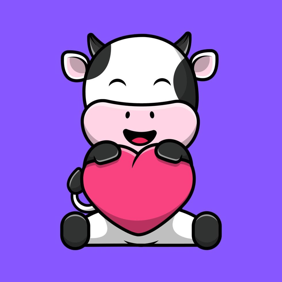 carino mucca abbracciare cuore cartone animato vettore icone illustrazione. piatto cartone animato concetto. adatto per qualunque creativo progetto.