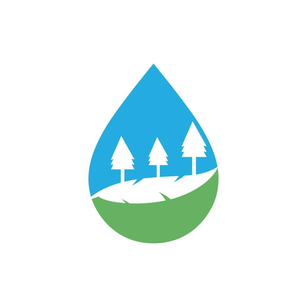 paesaggio far cadere acqua design logo. natura acqua cartello. biologico cibo e bevanda etichetta. azienda agricola francobollo. vettore