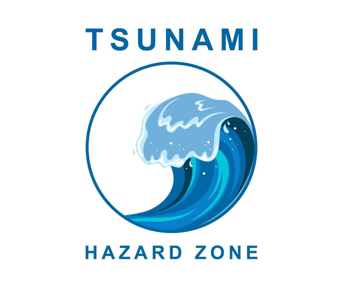 tsumani onda nel piatto cartone animato stile. grande blu tropicale acqua spruzzo con bianca schiuma. vettore illustrazione isolato nel bianca sfondo