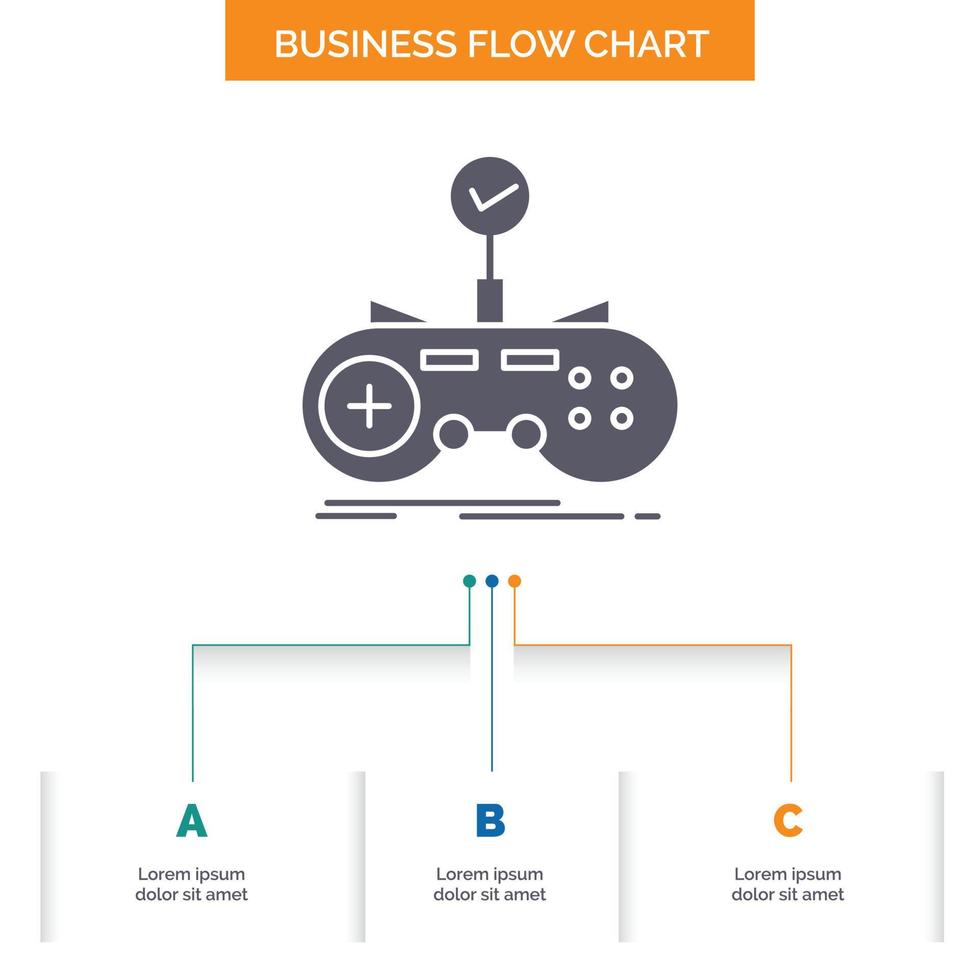 dai un'occhiata. controllore. gioco. gamepad. gioco attività commerciale flusso grafico design con 3 passi. glifo icona per presentazione sfondo modello posto per testo. vettore