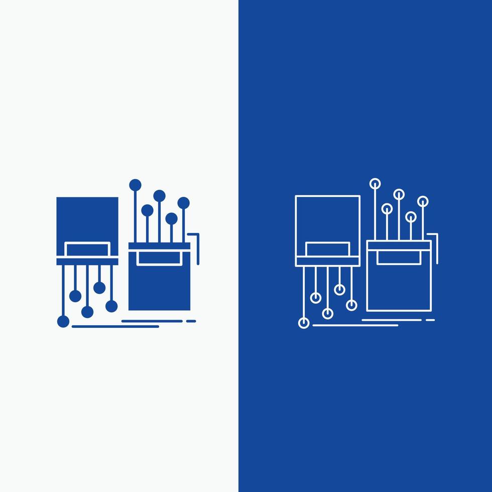 digitale. fibra. elettronico. corsia. cavo linea e glifo ragnatela pulsante nel blu colore verticale bandiera per ui e ux. sito web o mobile applicazione vettore