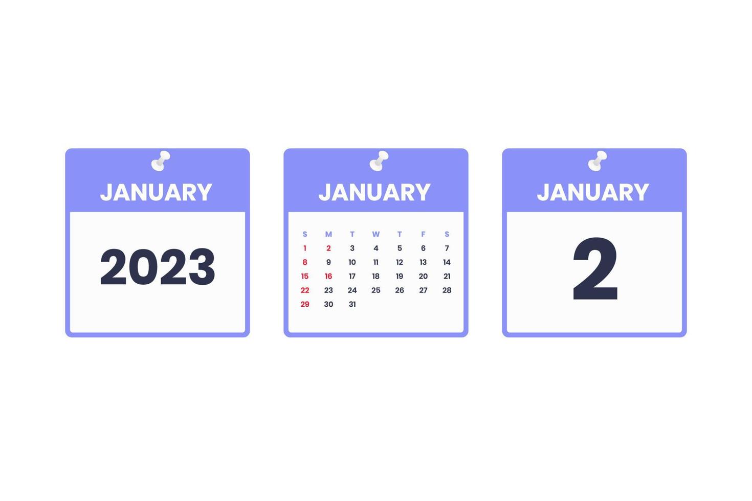 gennaio calendario design. gennaio 2 2023 calendario icona per orario, appuntamento, importante Data concetto vettore