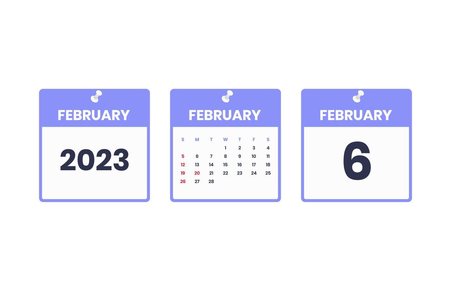 febbraio calendario design. febbraio 6 2023 calendario icona per orario, appuntamento, importante Data concetto vettore