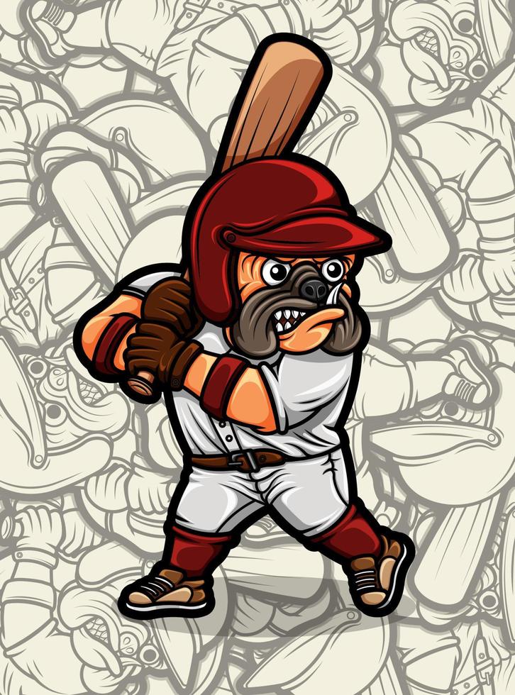 carino carlino cane giocando baseball illustrazione vettore