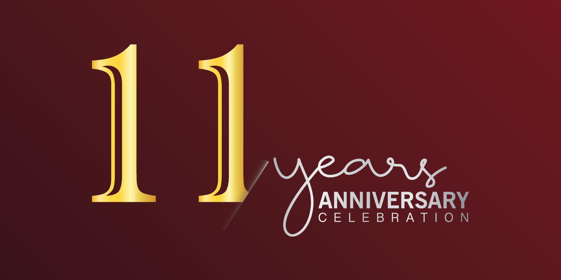 11 ° anniversario celebrazione logotipo numero oro colore con rosso colore sfondo. vettore anniversario per celebrazione, invito carta, e saluto carta