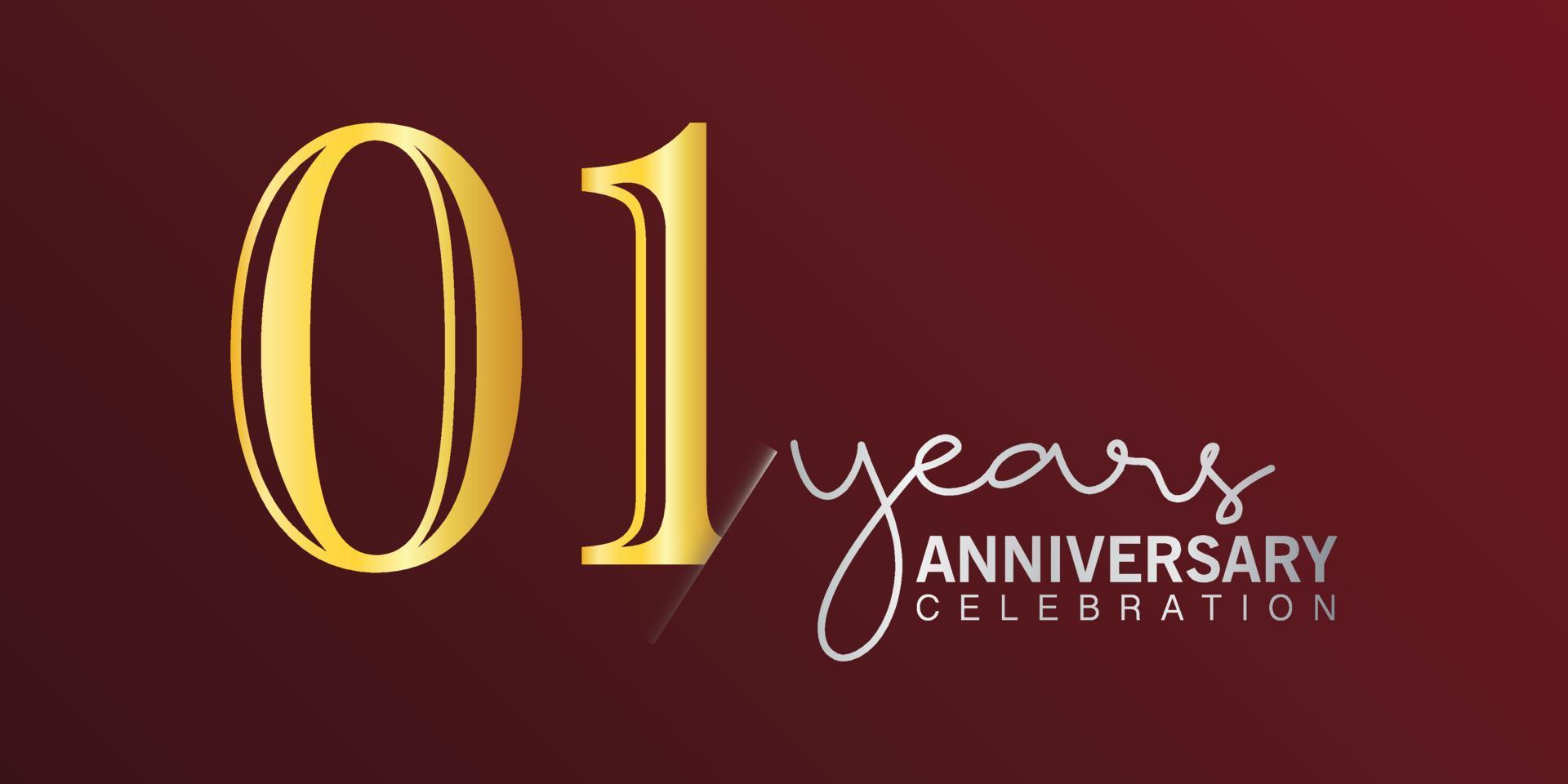 01° anniversario celebrazione logotipo numero oro colore con rosso colore sfondo. vettore anniversario per celebrazione, invito carta, e saluto carta