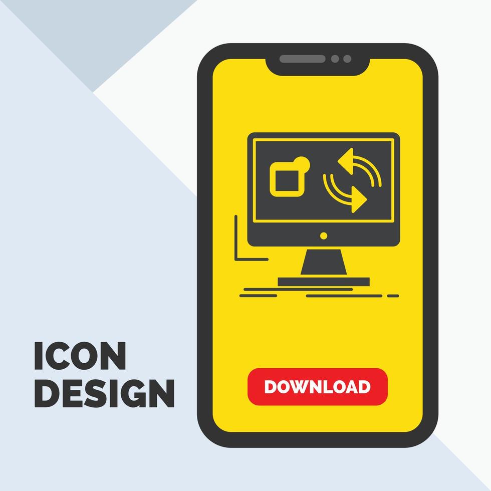 aggiornare. app. applicazione. installare. sync glifo icona nel mobile per Scarica pagina. giallo sfondo vettore
