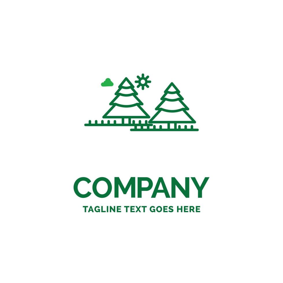 foresta. campeggio. giungla. albero. pini piatto attività commerciale logo modello. creativo verde marca nome design. vettore