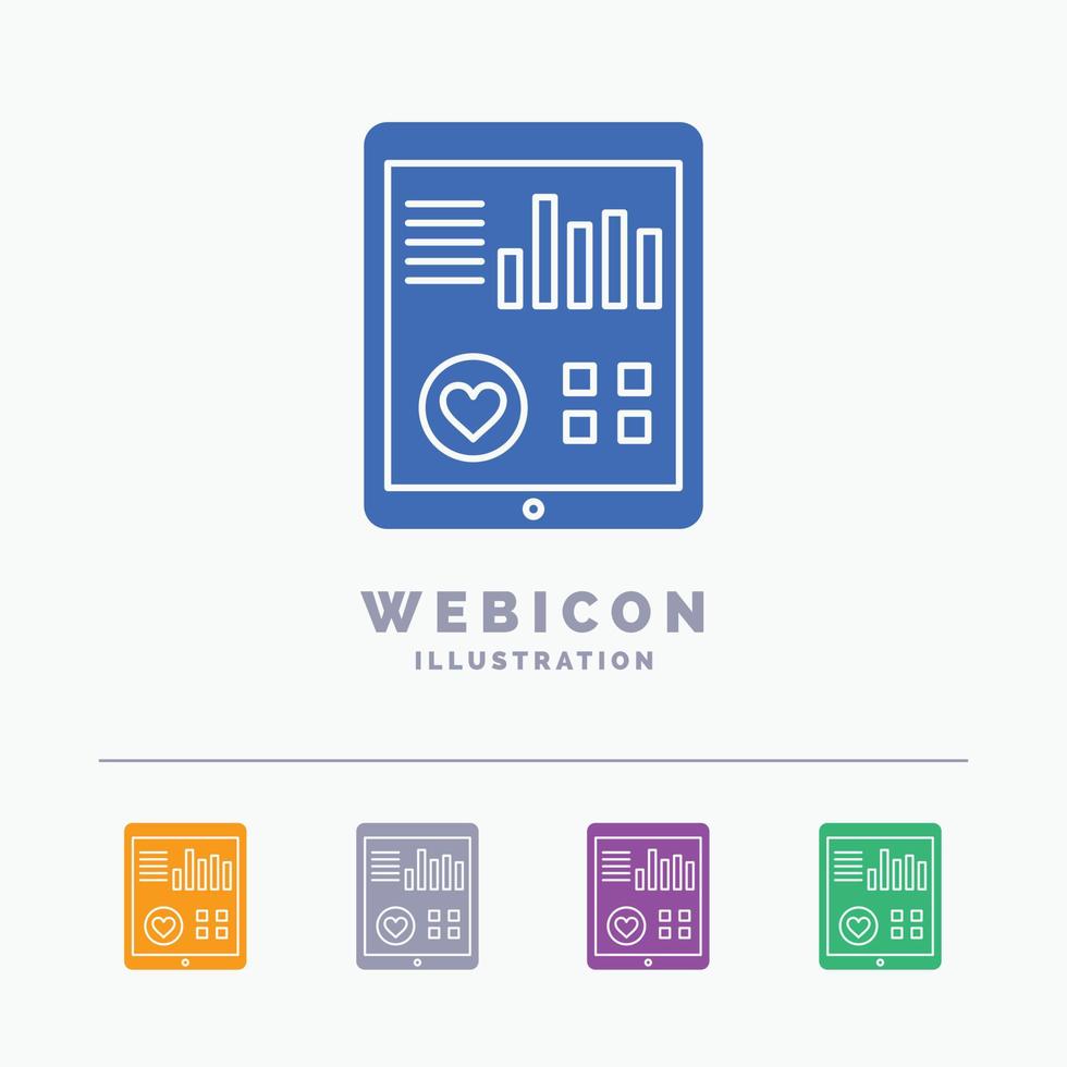monitoraggio. Salute. cuore. polso. paziente rapporto 5 colore glifo ragnatela icona modello isolato su bianca. vettore illustrazione