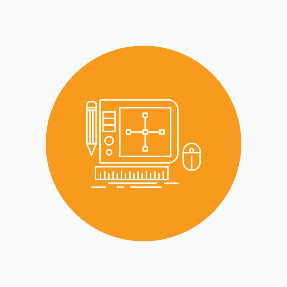 design. grafico. attrezzo. Software. ragnatela progettazione bianca linea icona nel cerchio sfondo. vettore icona illustrazione