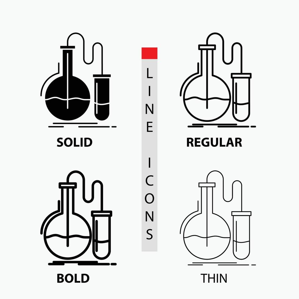 analisi. chimica. borraccia. ricerca. test icona nel sottile. regolare. grassetto linea e glifo stile. vettore illustrazione