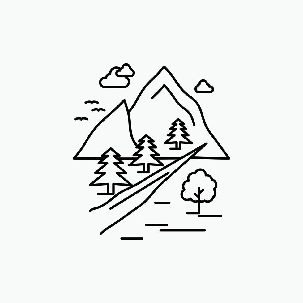 rocce. albero. collina. montagna. natura linea icona. vettore isolato illustrazione