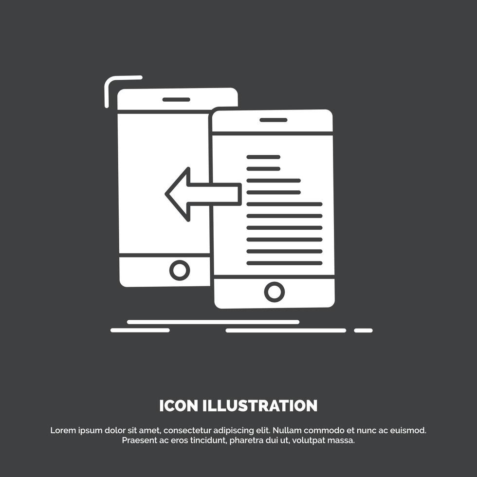 dati. trasferimento. mobile. gestione. mossa icona. glifo vettore simbolo per ui e ux. sito web o mobile applicazione