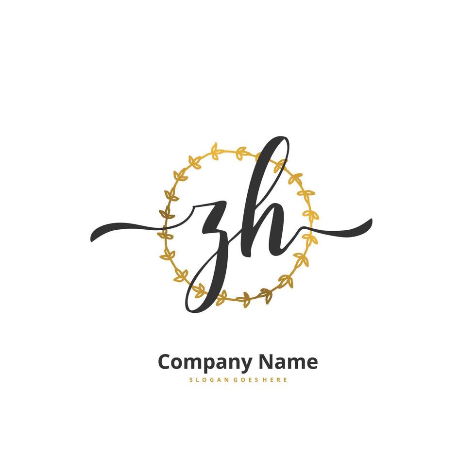 zh iniziale grafia e firma logo design con cerchio. bellissimo design manoscritto logo per moda, squadra, nozze, lusso logo. vettore