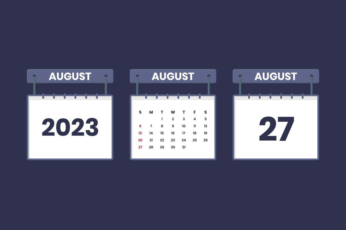 27 agosto 2023 calendario icona per orario, appuntamento, importante Data concetto vettore