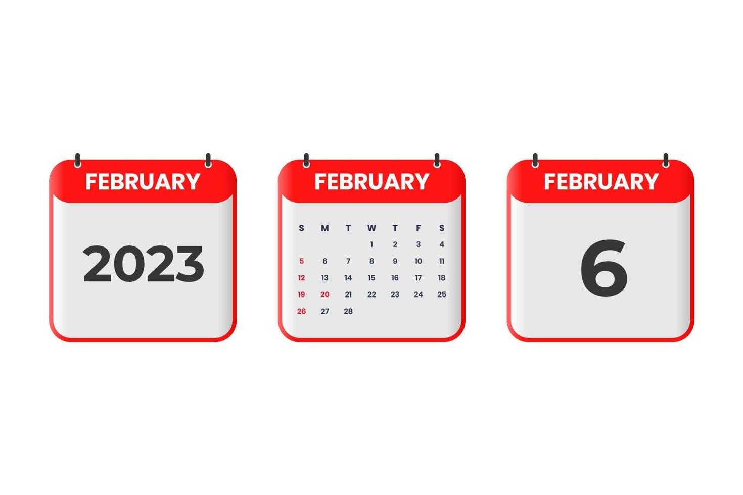 febbraio 2023 calendario design. 6 ° febbraio 2023 calendario icona per orario, appuntamento, importante Data concetto vettore