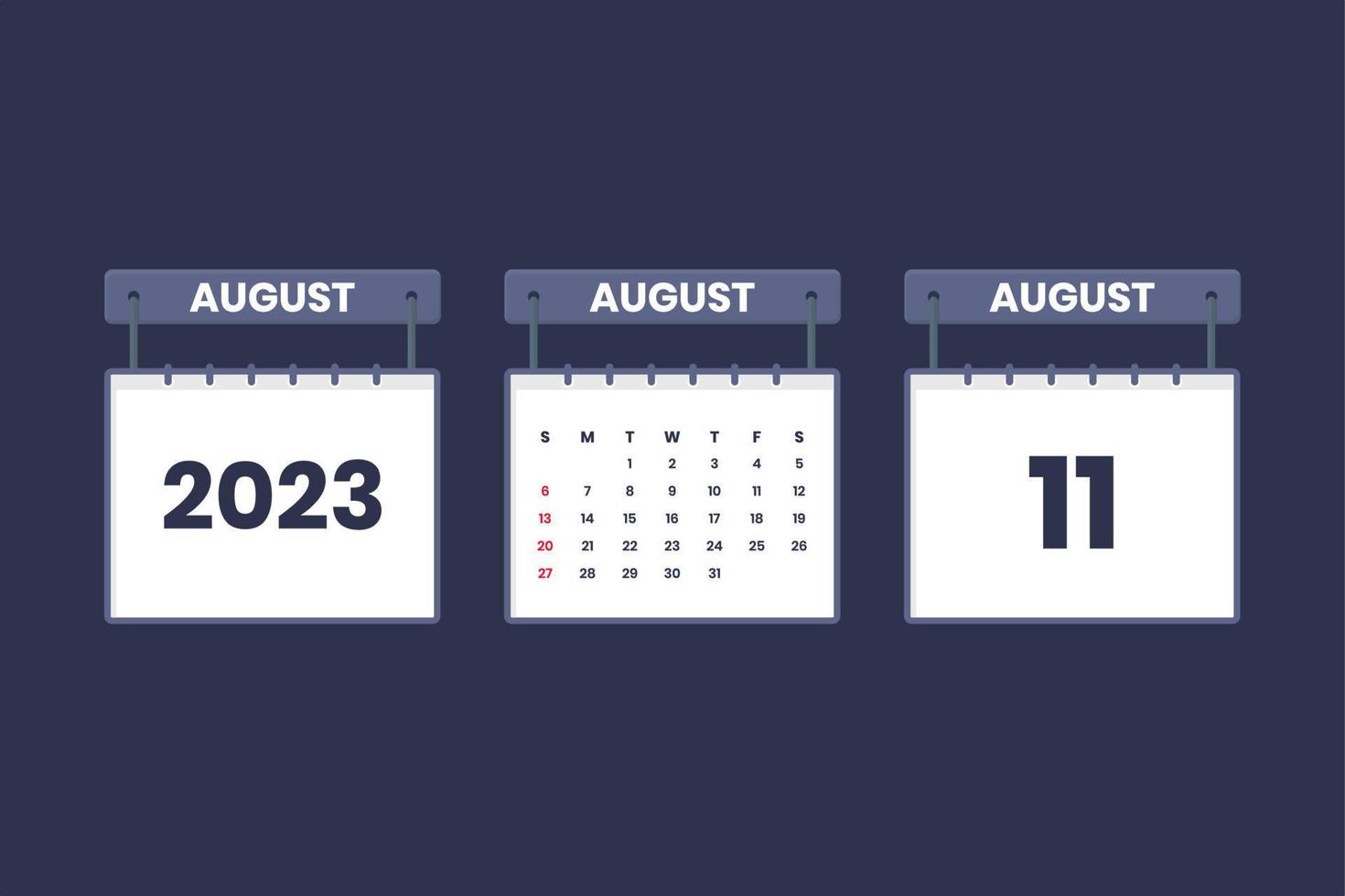 11 agosto 2023 calendario icona per orario, appuntamento, importante Data concetto vettore