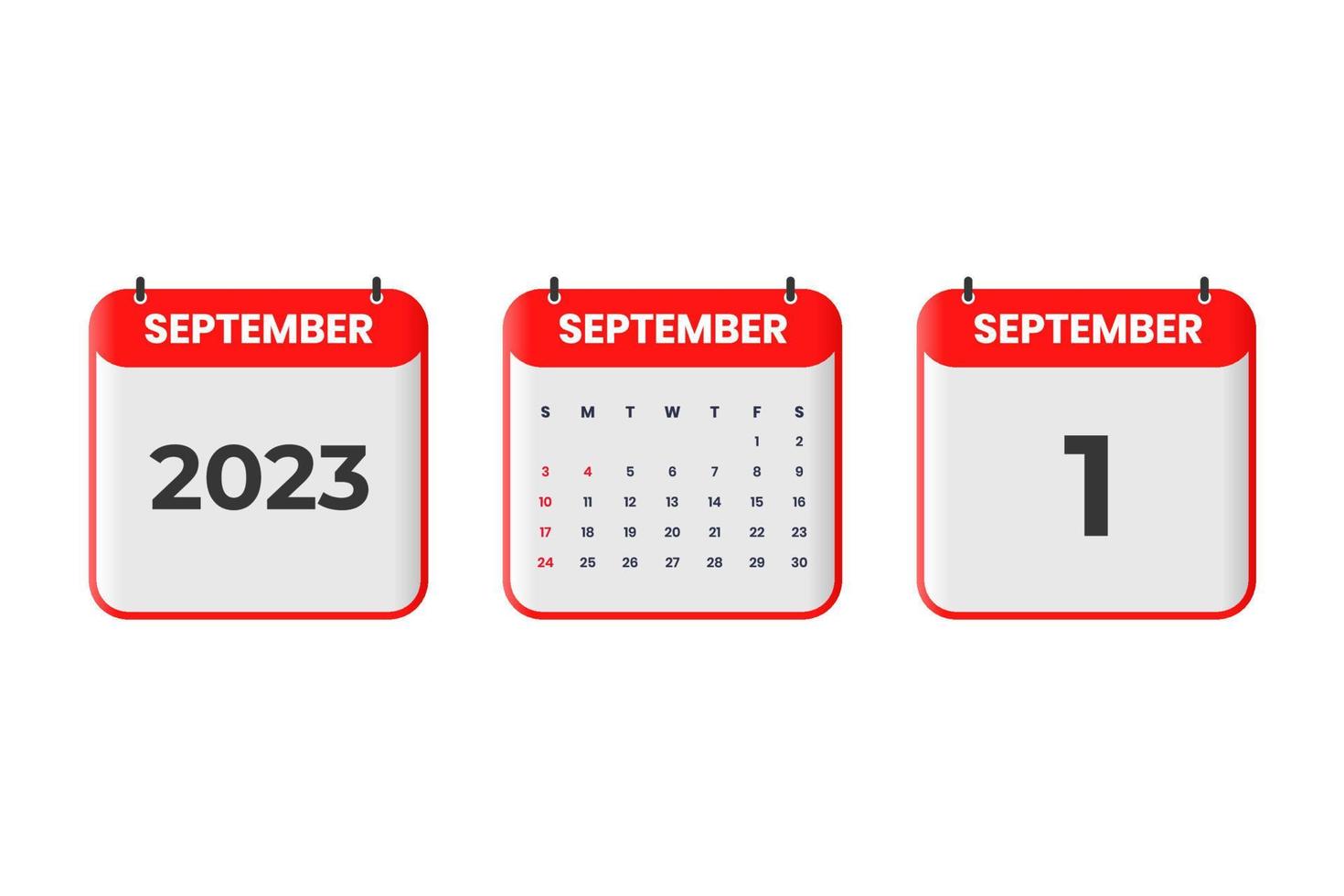 settembre 2023 calendario design. 1 ° settembre 2023 calendario icona per orario, appuntamento, importante Data concetto vettore