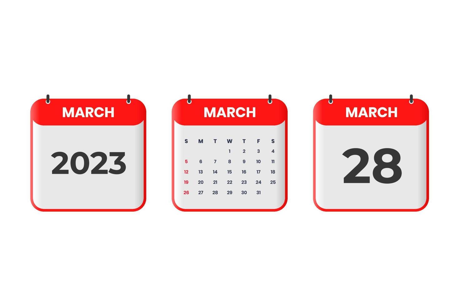 marzo 2023 calendario design. 28th marzo 2023 calendario icona per orario, appuntamento, importante Data concetto vettore