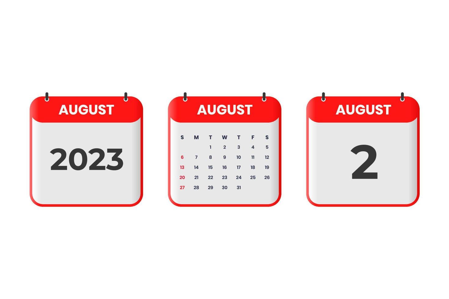 agosto 2023 calendario design. 2 ° agosto 2023 calendario icona per orario, appuntamento, importante Data concetto vettore