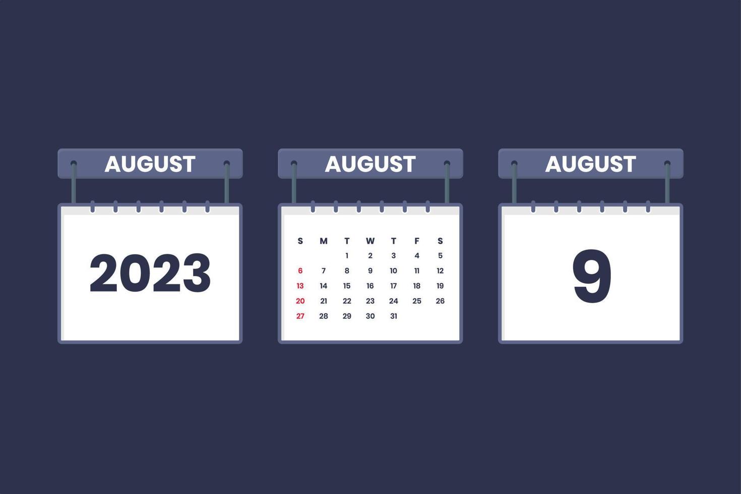 9 agosto 2023 calendario icona per orario, appuntamento, importante Data concetto vettore