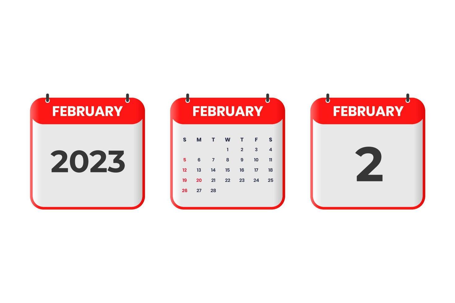 febbraio 2023 calendario design. 2 ° febbraio 2023 calendario icona per orario, appuntamento, importante Data concetto vettore
