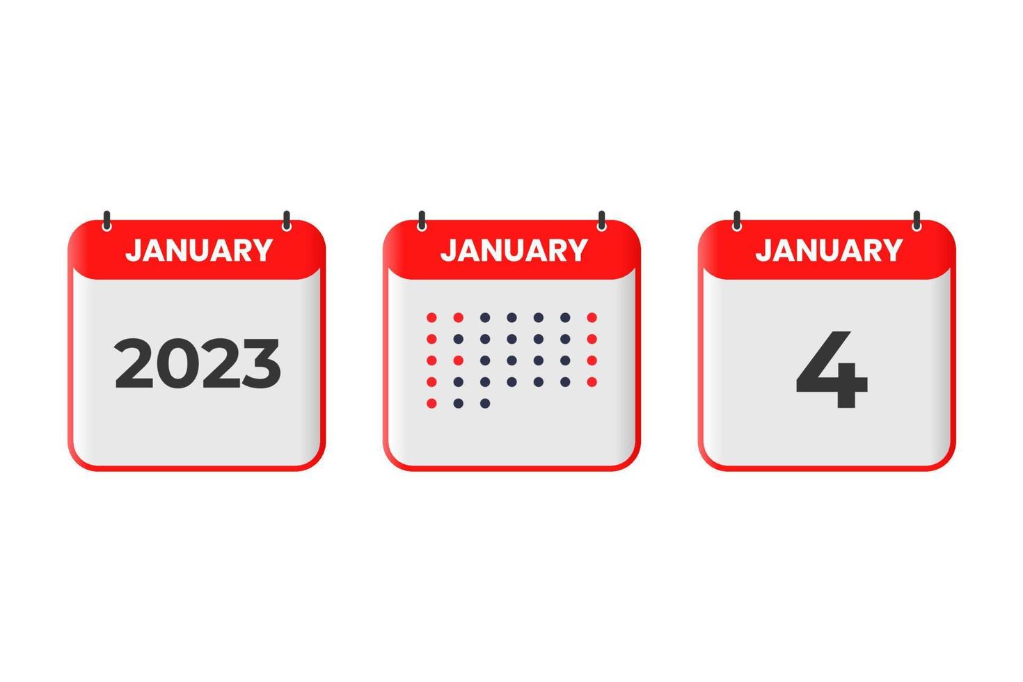 gennaio 4 calendario design icona. 2023 calendario orario, appuntamento, importante Data concetto vettore