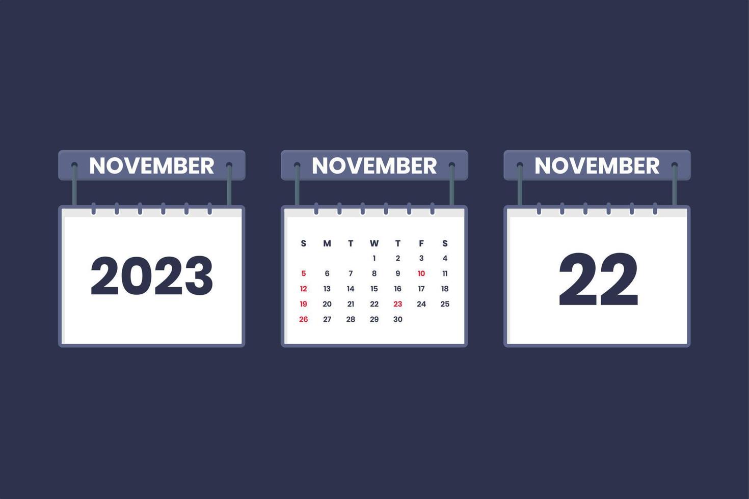 22 novembre 2023 calendario icona per orario, appuntamento, importante Data concetto vettore