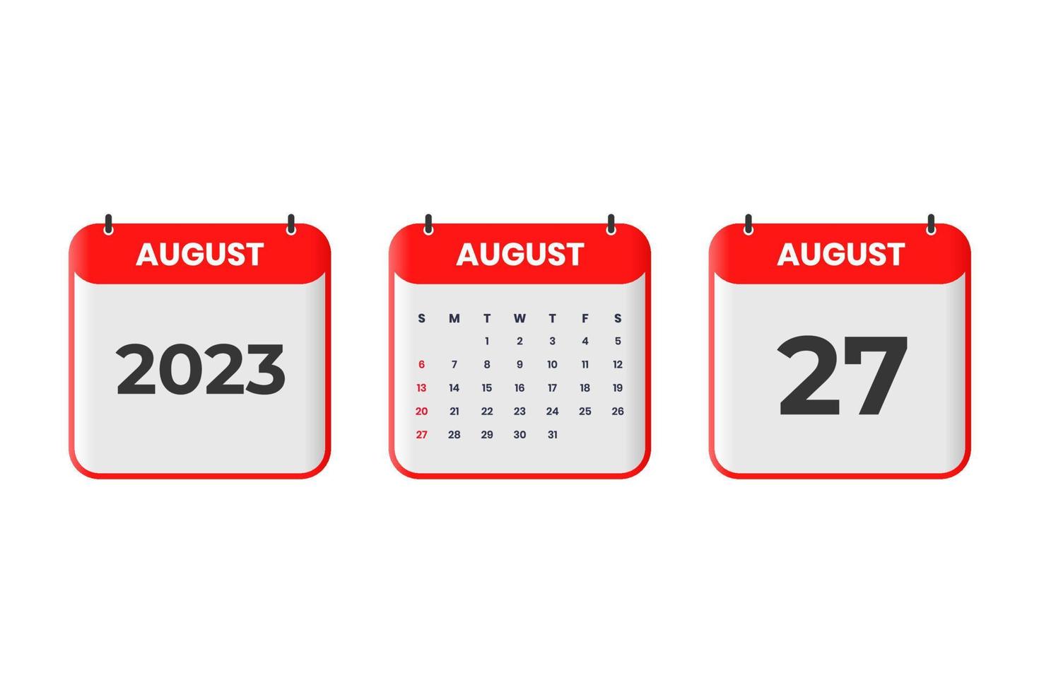 agosto 2023 calendario design. 27th agosto 2023 calendario icona per orario, appuntamento, importante Data concetto vettore