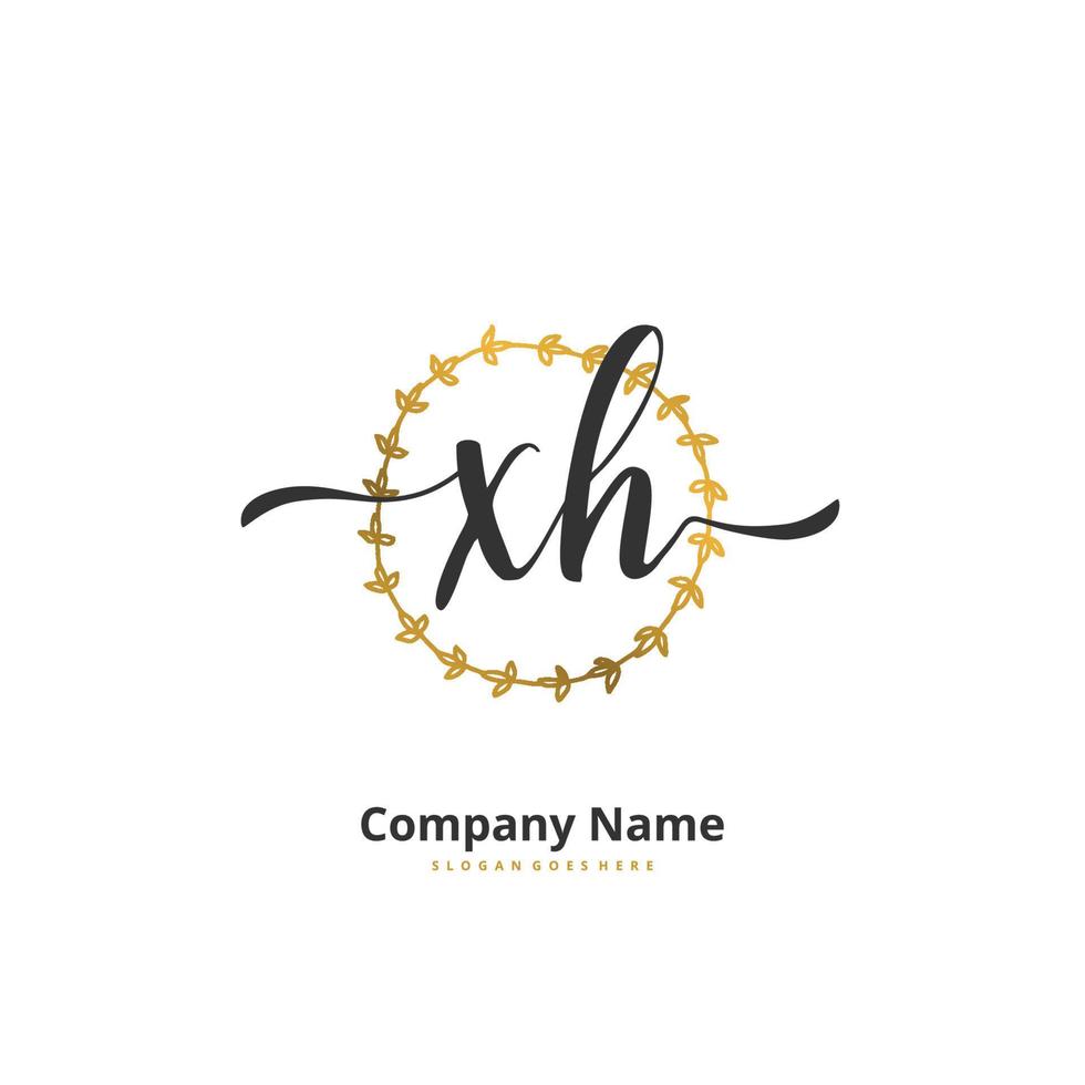 xh iniziale grafia e firma logo design con cerchio. bellissimo design manoscritto logo per moda, squadra, nozze, lusso logo. vettore