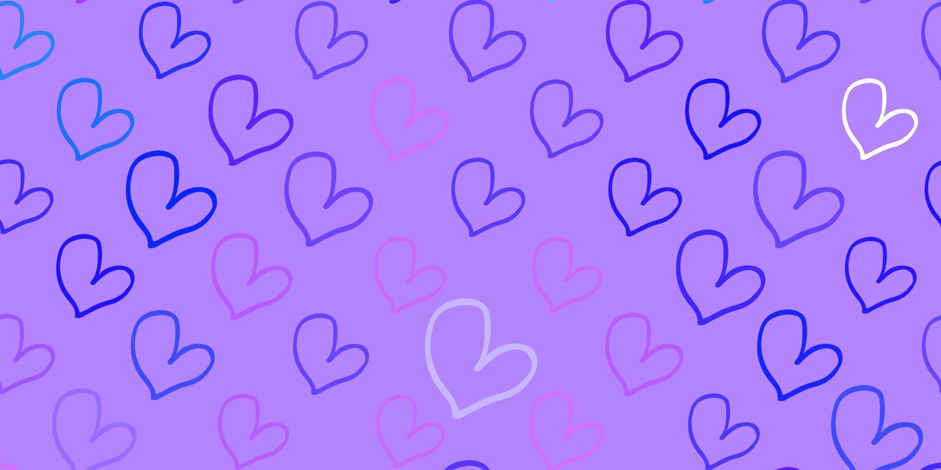 modello di vettore viola chiaro con cuori di doodle.