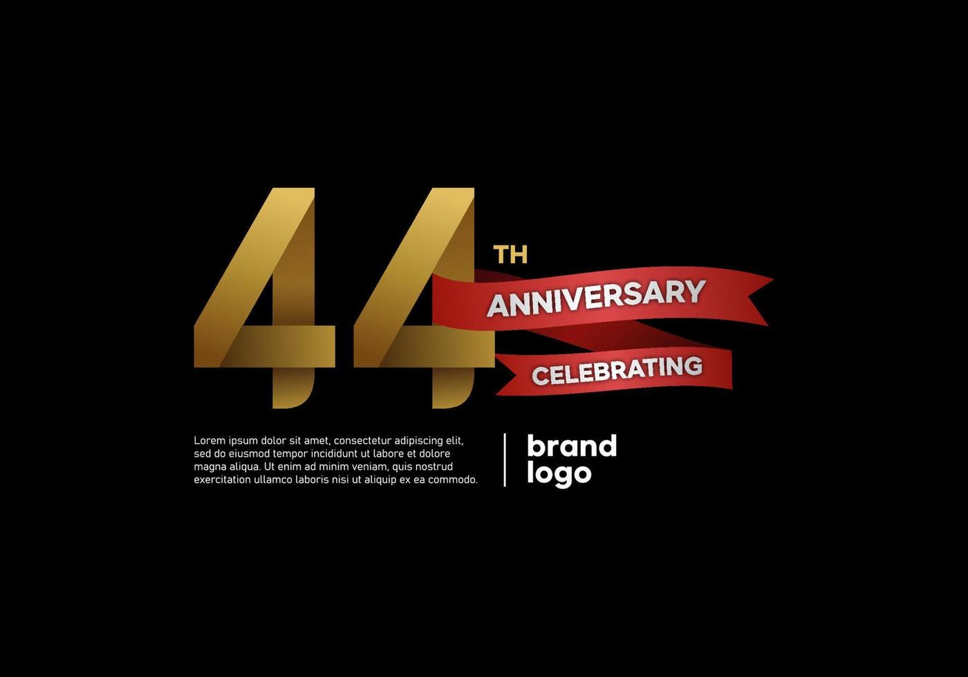 44 anno anniversario logo nel oro e rosso su nero sfondo vettore