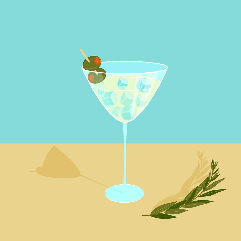 cocktail con ghiaccio cubi su un' blu sfondo. asciutto Martini. vettore. vettore