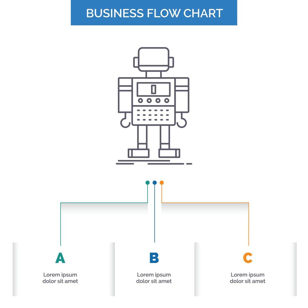 autonomo. macchina. robot. robotica. tecnologia attività commerciale flusso grafico design con 3 passi. linea icona per presentazione sfondo modello posto per testo vettore