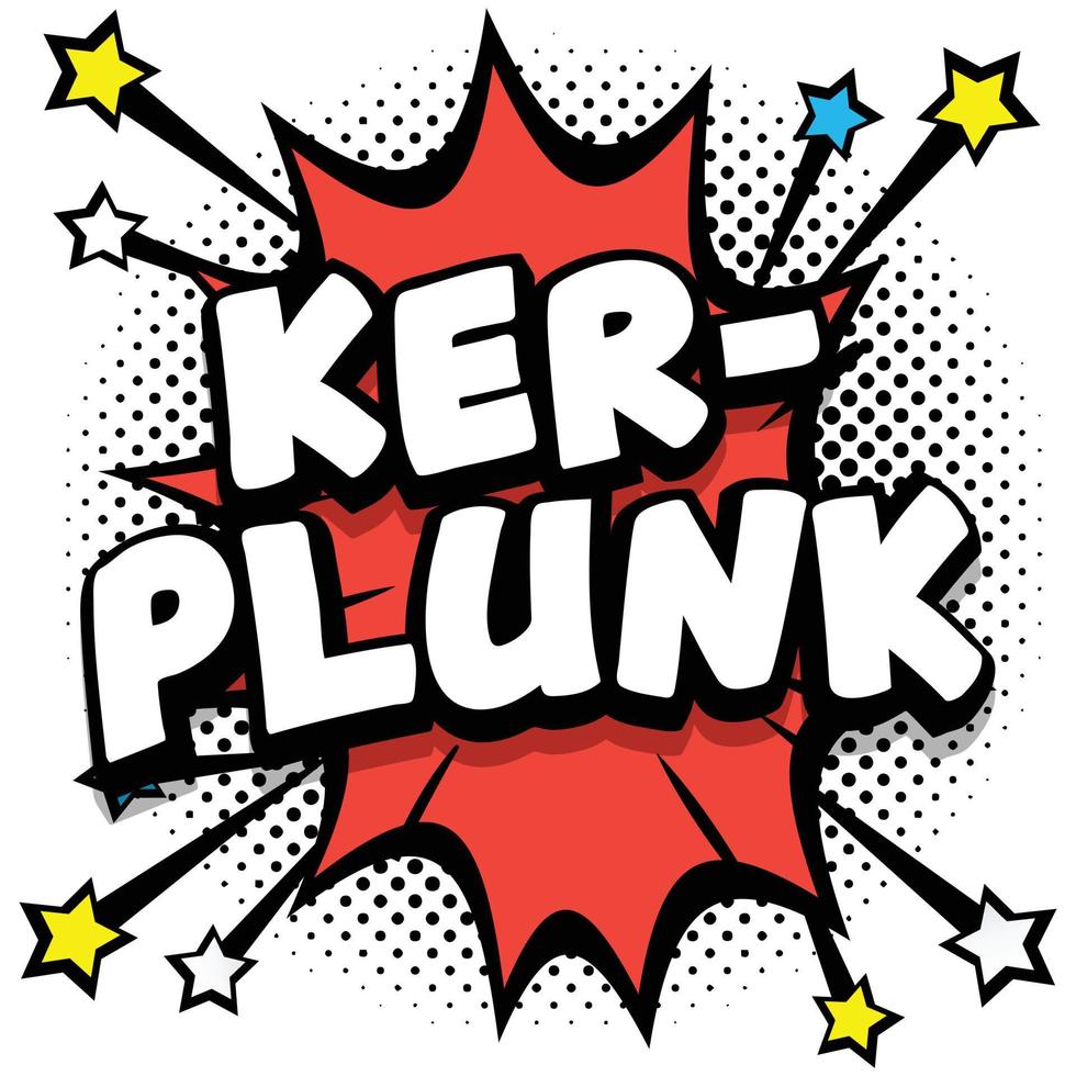kerplunk pop arte comico discorso bolle libro suono effetti vettore