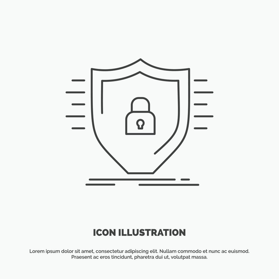 difesa. firewall. protezione. sicurezza. scudo icona. linea vettore grigio simbolo per ui e ux. sito web o mobile applicazione