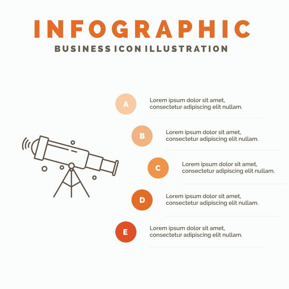 telescopio. astronomia. spazio. Visualizza. Ingrandisci infografica modello per sito web e presentazione. linea grigio icona con arancia Infografica stile vettore illustrazione